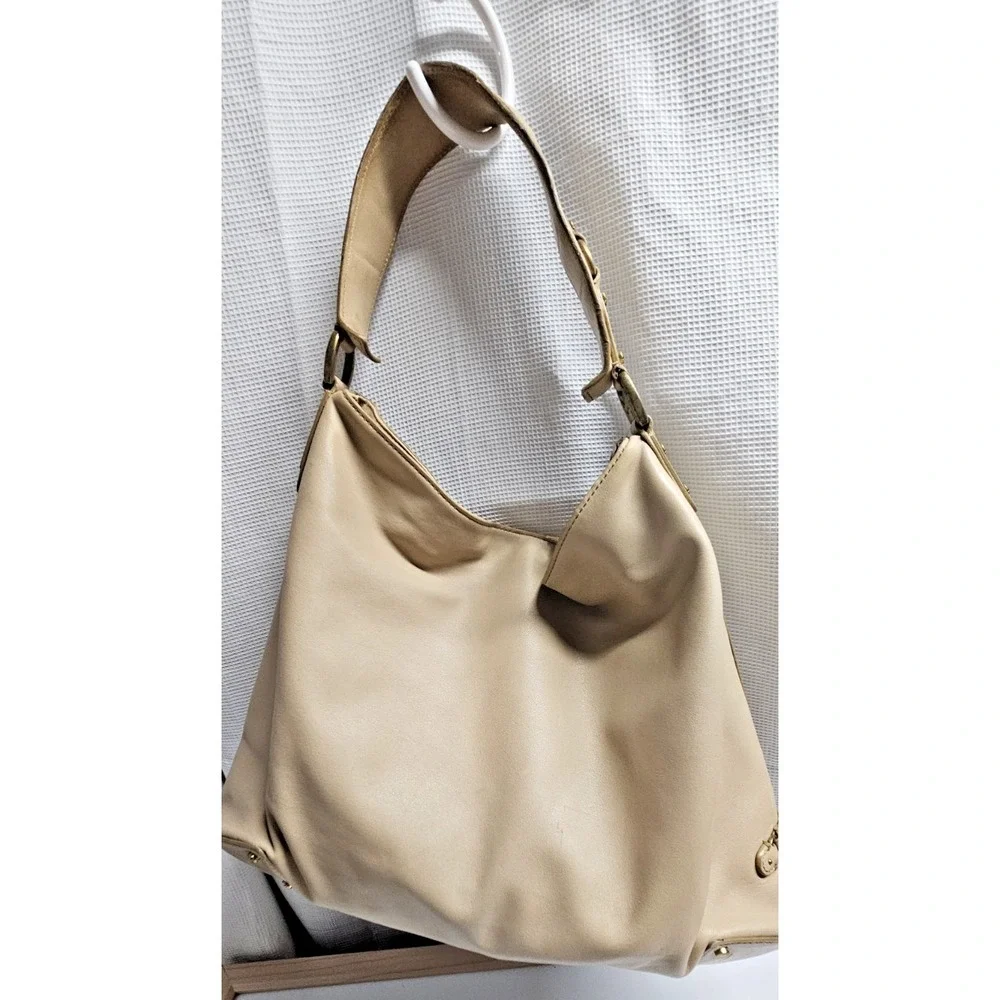 Vintage Cole‎ Haan large beige leather hobo bucket purse one handle bag